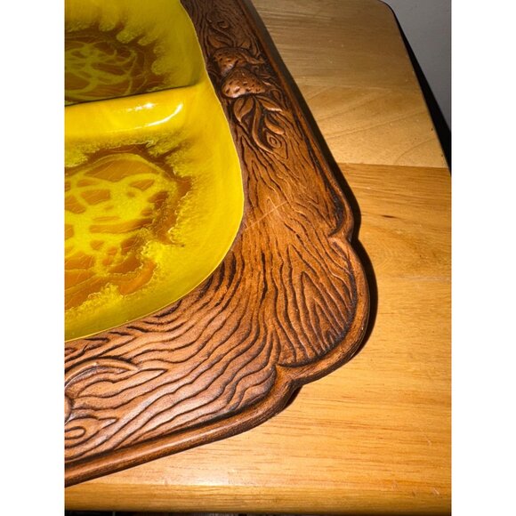 Vintage Treasure Craft Ceramic Divided Serving Tray Platter Yellow Drip Glaze - Picture 5 of 9